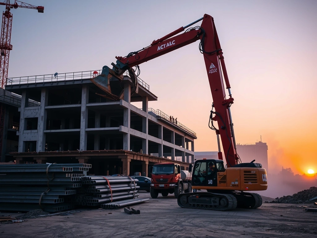 Maquinaria pesada en obra de cimentación